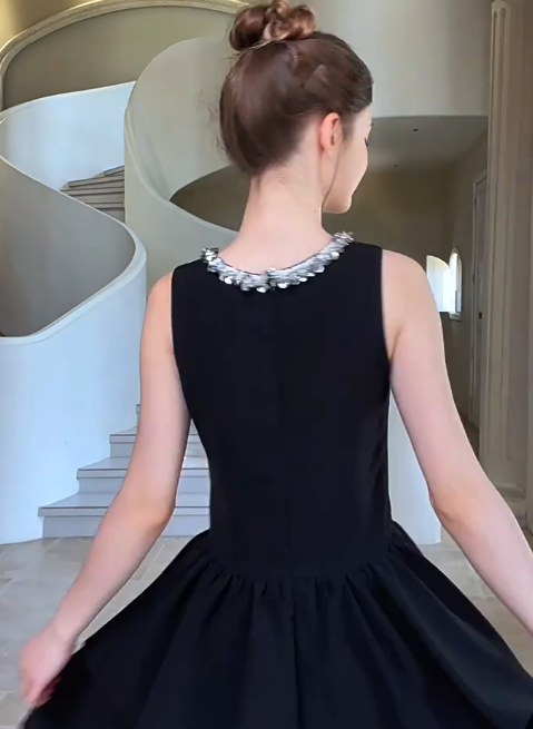 Nice Homecoming Dress Jewel Black Sequins Back to School Outfits Party Dress D7436