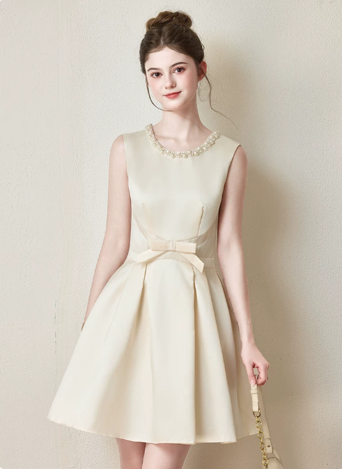 Nice Homecoming Dress Jewel Pearl Bowknot Back to School Outfits Party Dress D7437