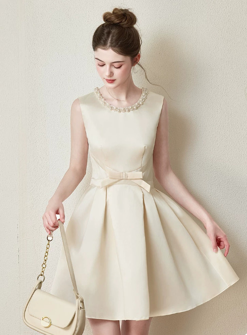 Nice Homecoming Dress Jewel Pearl Bowknot Back to School Outfits Party Dress D7437