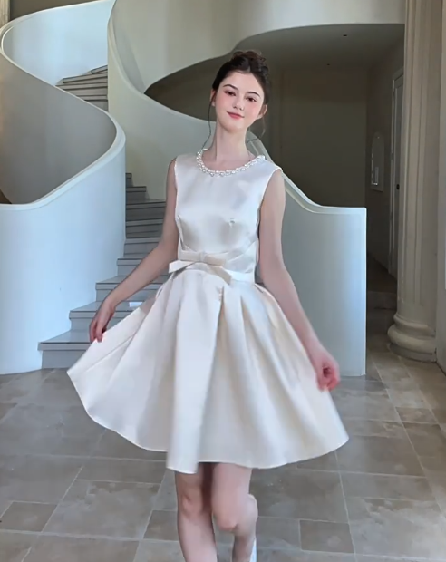 Nice Homecoming Dress Jewel Pearl Bowknot Back to School Outfits Party Dress D7437