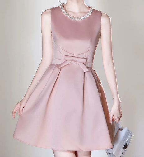 Nice Homecoming Dress Jewel Pearl Bowknot Back to School Outfits Party Dress D7437