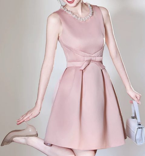 Nice Homecoming Dress Jewel Pearl Bowknot Back to School Outfits Party Dress D7437