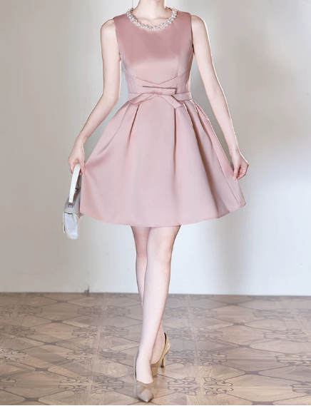 Nice Homecoming Dress Jewel Pearl Bowknot Back to School Outfits Party Dress D7437