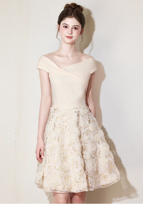 Nice Homecoming Dress Poretrait Tulle Flower Back to School Outfits Party Dress D7438