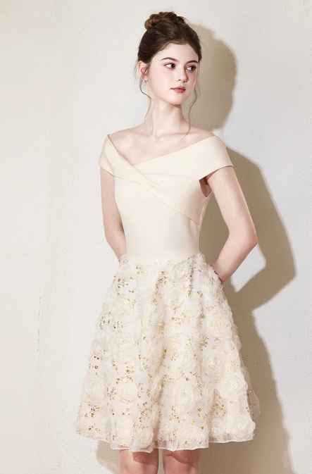 Nice Homecoming Dress Poretrait Tulle Flower Back to School Outfits Party Dress D7438
