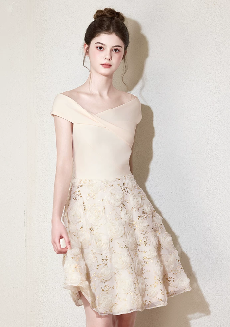 Nice Homecoming Dress Poretrait Tulle Flower Back to School Outfits Party Dress D7438