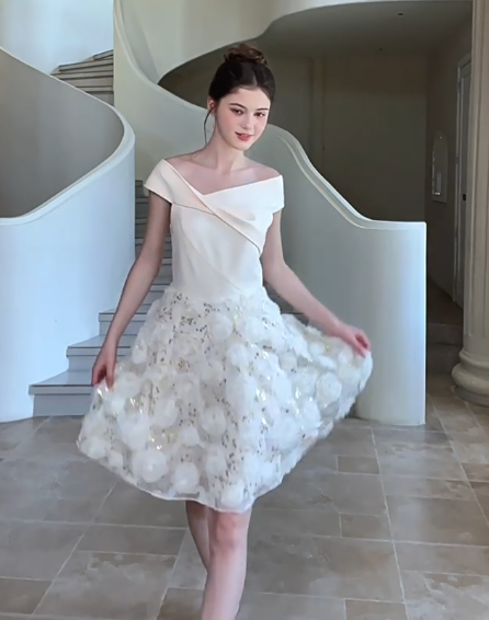 Nice Homecoming Dress Poretrait Tulle Flower Back to School Outfits Party Dress D7438