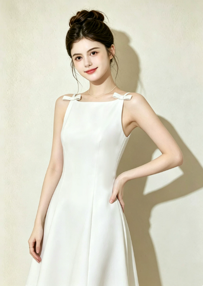 Nice Homecoming Dress Spaghetti Strap Bowknot Pleated Flower Back to School Outfits Party Dress D7439