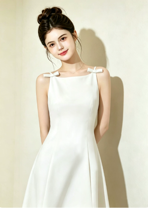 Nice Homecoming Dress Spaghetti Strap Bowknot Pleated Flower Back to School Outfits Party Dress D7439