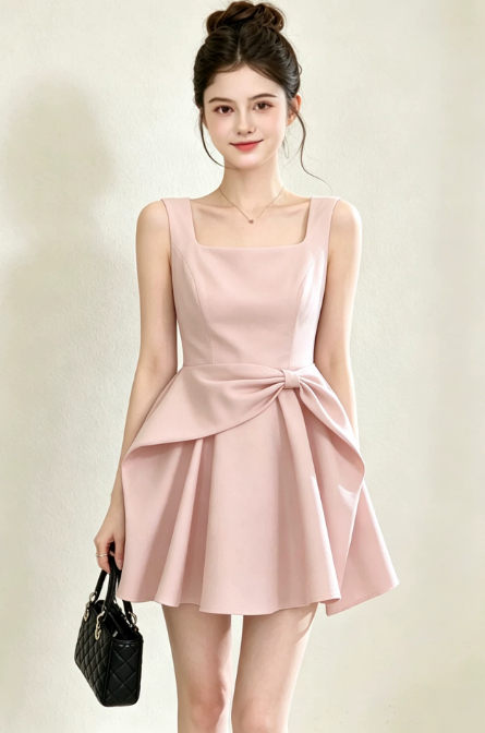 Nice Homecoming Dress Square Pleated Back to School Outfits Party Dress D7441