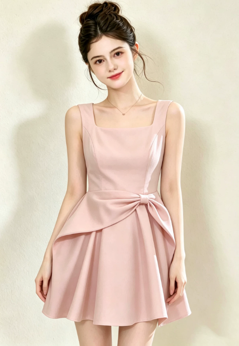Nice Homecoming Dress Square Pleated Back to School Outfits Party Dress D7441