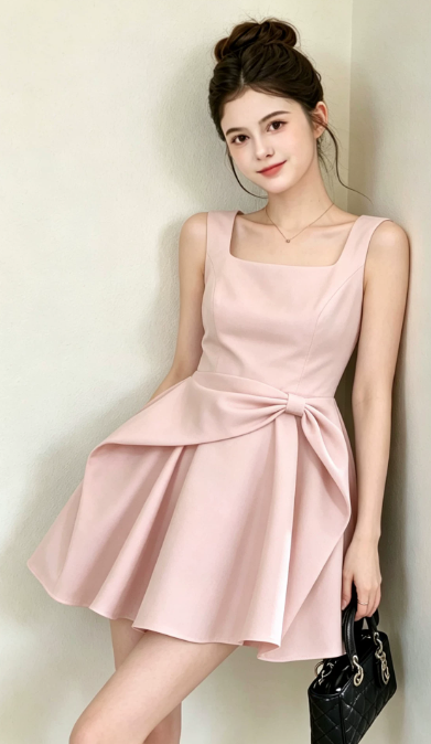 Nice Homecoming Dress Square Pleated Back to School Outfits Party Dress D7441