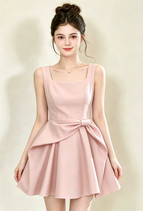 Nice Homecoming Dress Square Pleated Back to School Outfits Party Dress D7441