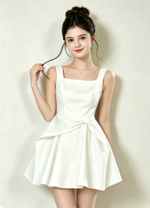 Nice Homecoming Dress Square Pleated Back to School Outfits Party Dress D7441