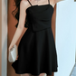 Nice Homecoming Dress Spaghetti Strap Black Pleated Back to School Outfits Party Dress D7442