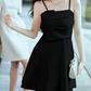Nice Homecoming Dress Spaghetti Strap Black Pleated Back to School Outfits Party Dress D7442
