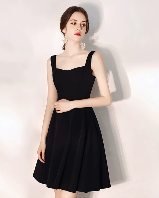 Nice Homecoming Dress Spaghetti Strap Black Pleated Back to School Outfits Party Dress D7443