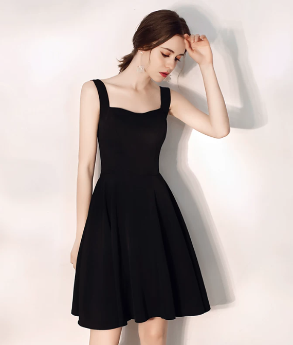 Nice Homecoming Dress Spaghetti Strap Black Pleated Back to School Outfits Party Dress D7443