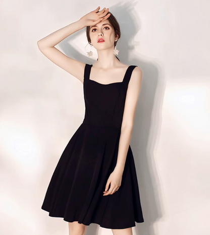 Nice Homecoming Dress Spaghetti Strap Black Pleated Back to School Outfits Party Dress D7443