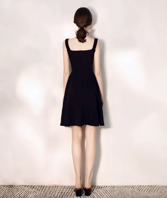 Nice Homecoming Dress Spaghetti Strap Black Pleated Back to School Outfits Party Dress D7443