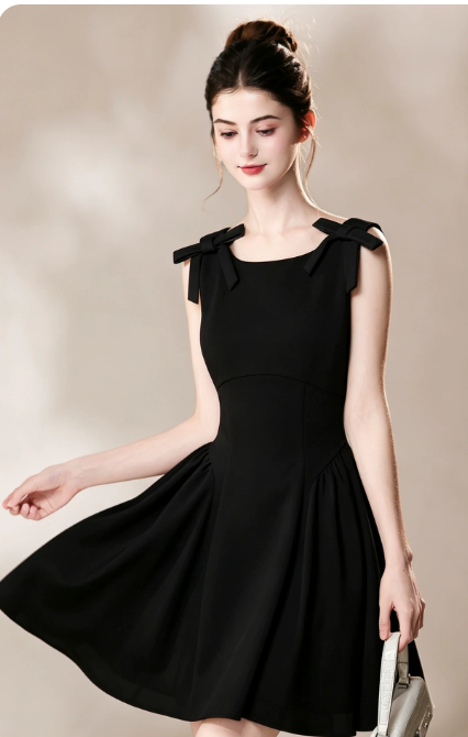 Nice Homecoming Dress Jewel Black Bowknot Pleated Back to School Outfits Party Dress D7444