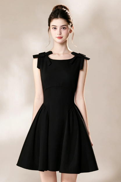 Nice Homecoming Dress Jewel Black Bowknot Pleated Back to School Outfits Party Dress D7444