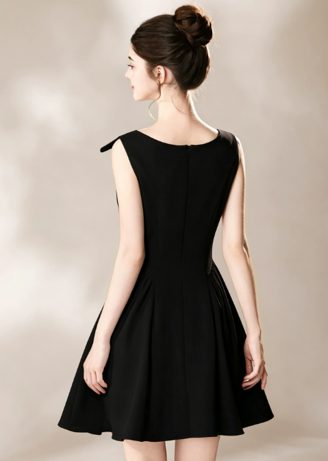 Nice Homecoming Dress Jewel Black Bowknot Pleated Back to School Outfits Party Dress D7444