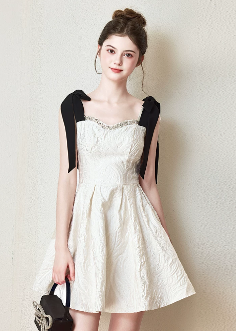Nice Homecoming Dress Spaghetti Strap Bowknot Pleated Back to School Outfits Party Dress D7445