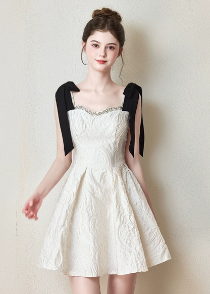 Nice Homecoming Dress Spaghetti Strap Bowknot Pleated Back to School Outfits Party Dress D7445