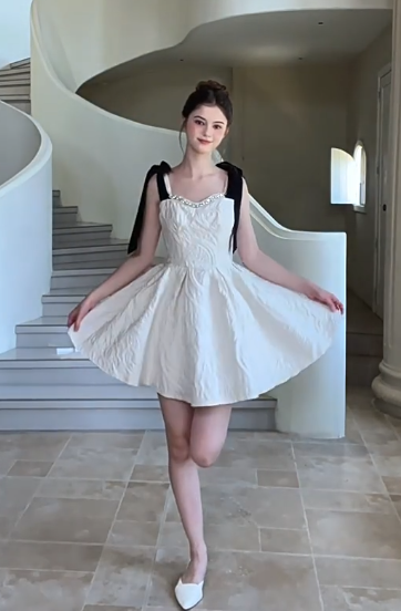 Nice Homecoming Dress Spaghetti Strap Bowknot Pleated Back to School Outfits Party Dress D7445