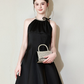Nice Homecoming Dress Halter Bead Bowknot Pleated Back to School Outfits Party Dress D7446