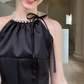 Nice Homecoming Dress Halter Bead Bowknot Pleated Back to School Outfits Party Dress D7446