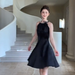Nice Homecoming Dress Halter Bead Bowknot Pleated Back to School Outfits Party Dress D7446