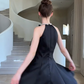 Nice Homecoming Dress Halter Bead Bowknot Pleated Back to School Outfits Party Dress D7446