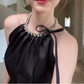 Nice Homecoming Dress Halter Bead Bowknot Pleated Back to School Outfits Party Dress D7446