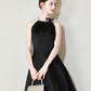 Nice Homecoming Dress Halter Bead Bowknot Pleated Back to School Outfits Party Dress D7446
