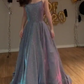 Chic Spaghetti Strap Sequins Pleated Slit Long Party Dress Prom Gown Evening Dress D7440