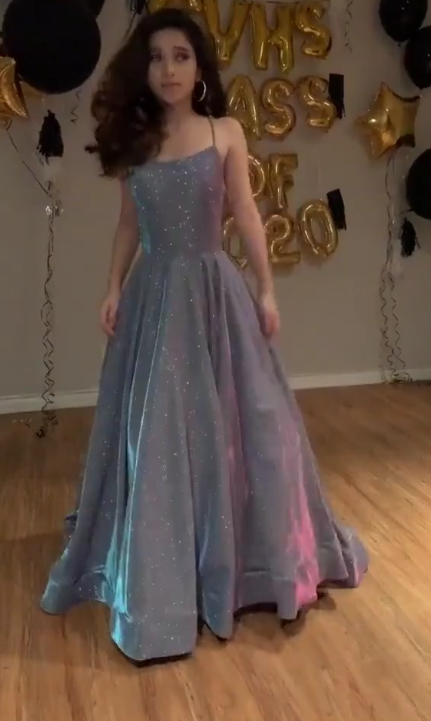 Chic Spaghetti Strap Sequins Pleated Slit Long Party Dress Prom Gown Evening Dress D7440