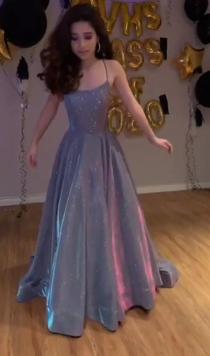 Chic Spaghetti Strap Sequins Pleated Slit Long Party Dress Prom Gown Evening Dress D7440
