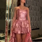 Shiny Homecoming Dress Strapless Hi-Lo Cascade Back to School Outfits Party Dress D7526