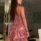 Shiny Homecoming Dress Strapless Hi-Lo Cascade Back to School Outfits Party Dress D7526
