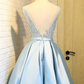 Unique Homecoming Dress V Neck Applique Bowknot Tulle Back to School Outfits Party Dress D7632