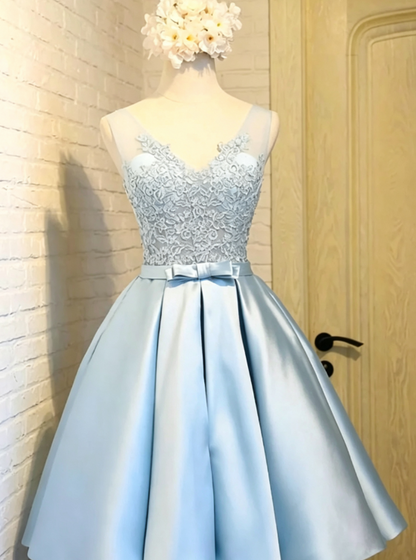 Unique Homecoming Dress V Neck Applique Bowknot Tulle Back to School Outfits Party Dress D7632