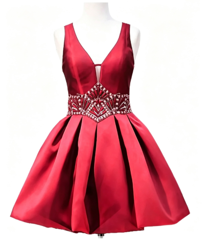 Unique Homecoming Dress V Neck Beading Backless Rinestone Back to School Outfits Party Dress  D7675