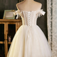 Unique Homecoming Dress Off the Shoulder Lace Tulle Bowknot Back to School Outfits Party Dress  D7688