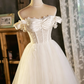 Unique Homecoming Dress Off the Shoulder Lace Tulle Bowknot Back to School Outfits Party Dress  D7688