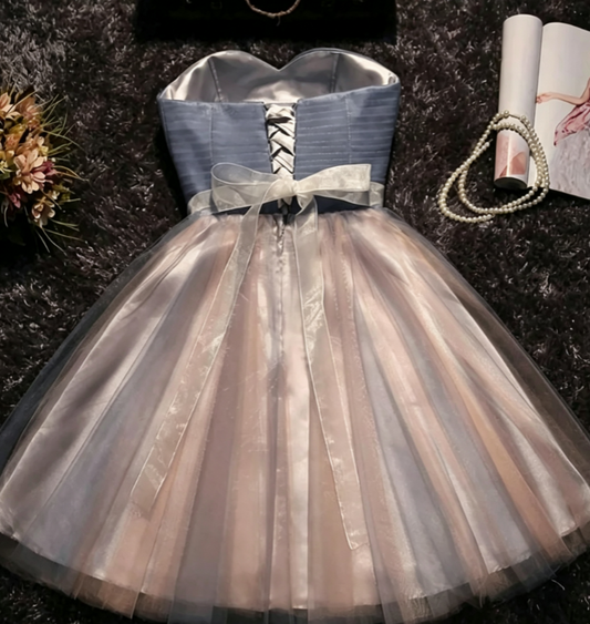 Unique Homecoming Dress Sweetheart Bowknot Tulle Rinestone Back to School Outfits Party Dress  D7690