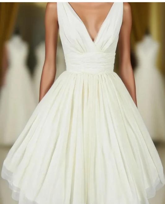 Unique Homecoming Dress V Neck Pleated Back to School Outfits Party Dress  D7696