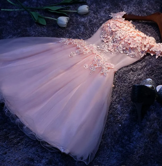 Unique Homecoming Dress Off the Shoulder Bead Rinestone Applique Tulle Back to School Outfits Party Dress  D7699