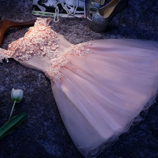 Unique Homecoming Dress Off the Shoulder Bead Rinestone Applique Tulle Back to School Outfits Party Dress  D7699